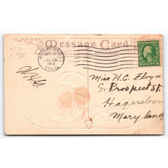 Vintage 1913 Halloween Postcard Witch Cauldron Black Cat Divided Back - Picture 2 of 2